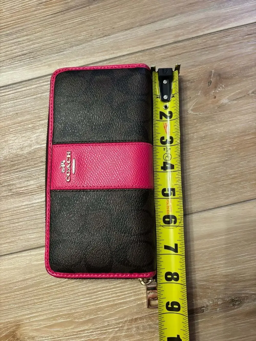 Coach Signature PVC Accordion Zip Around Wallet in Brown and Pink